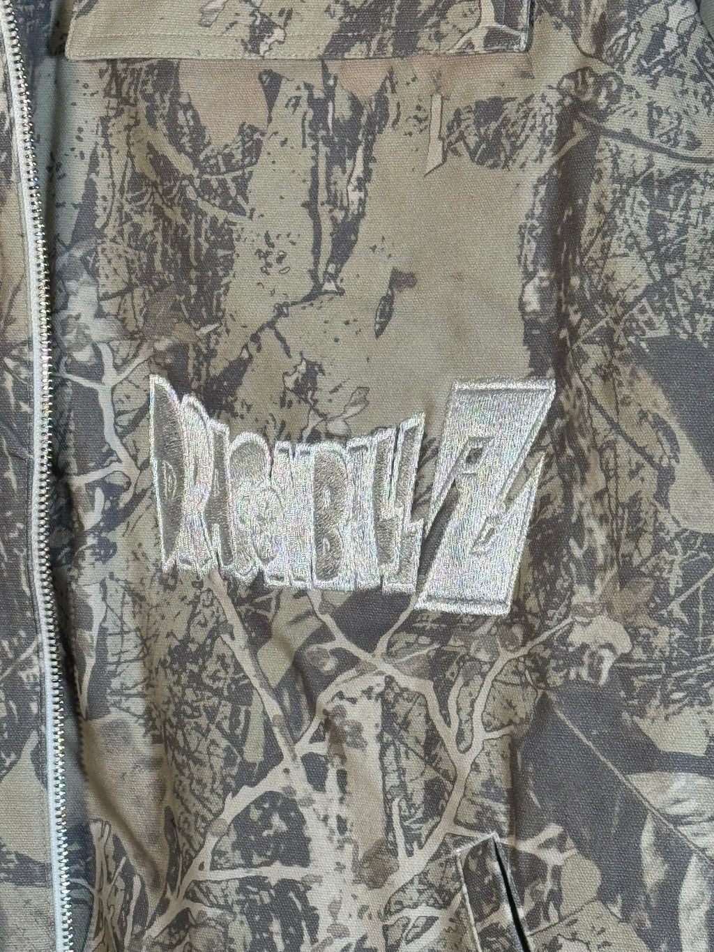 Forest Camo Puffy Jacket - Dragon Ball Z Embroidery Front - Cell Games Embroidery Back