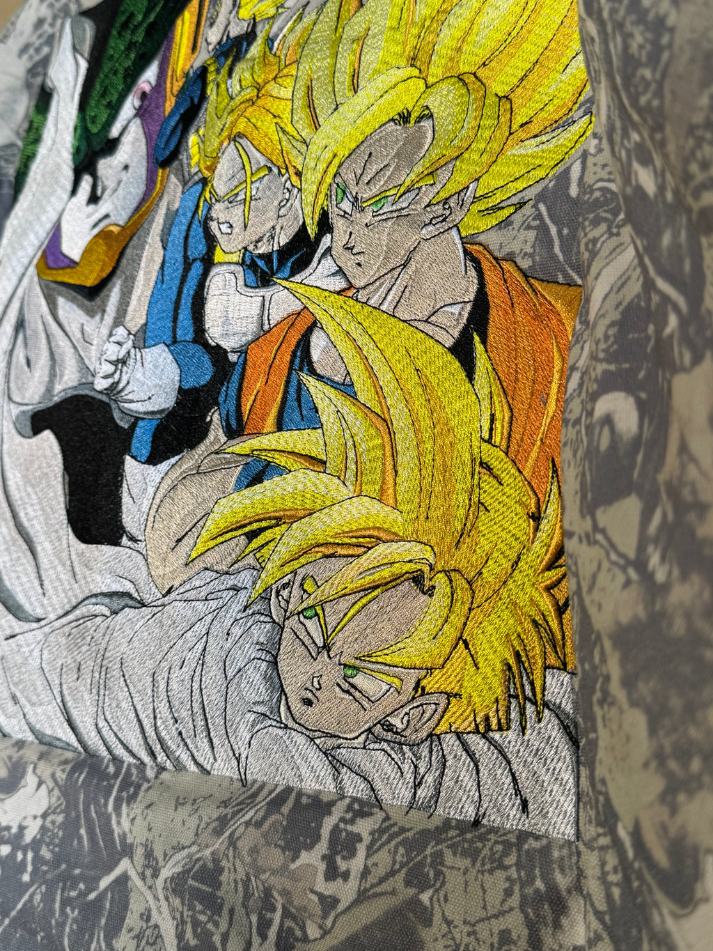 Forest Camo Puffy Jacket - Dragon Ball Z Embroidery Front - Cell Games Embroidery Back