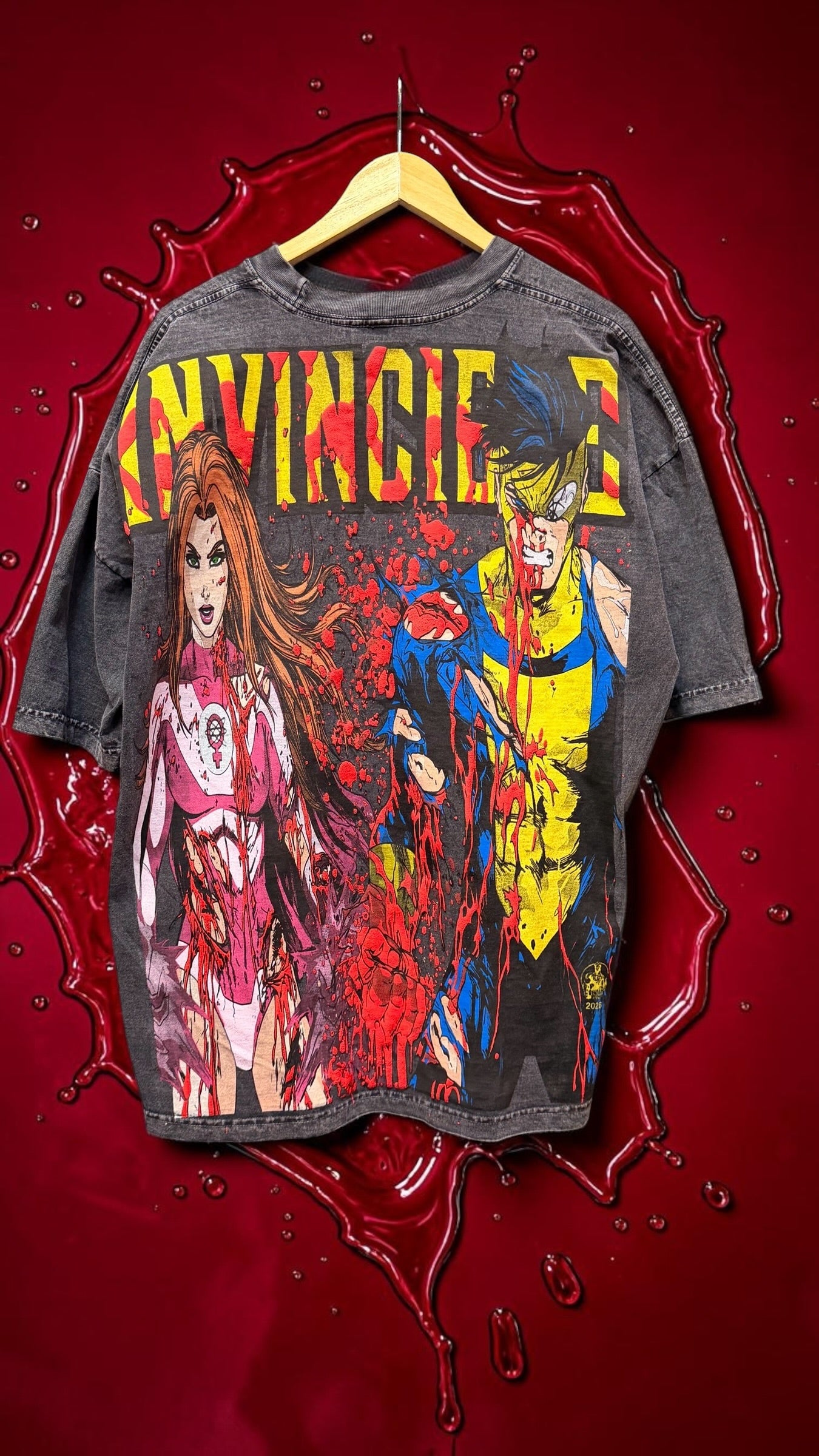 black acid wash - Omni man and battle beast Front & Eve & Mark back