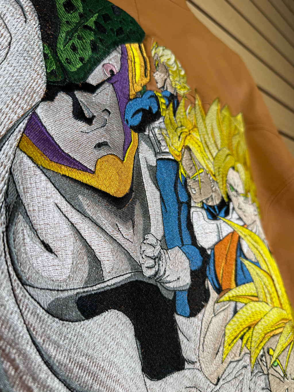 Light Brown Jacket Leather - Shenron Embroidery Front - Cell Games Embroidery Back