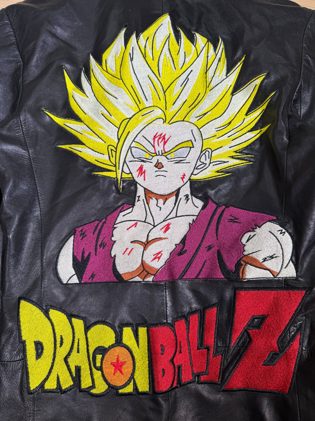Authentic Gucci Black Long Leather Gucci Jacket - Shenron Embroidery Front - Gohan Embroidery Back