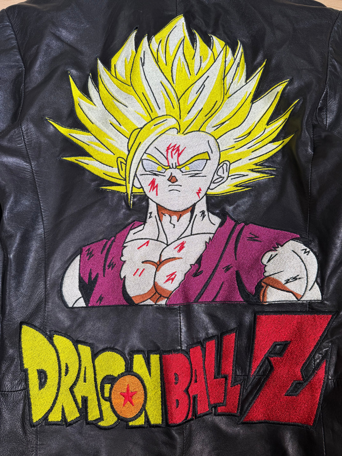 Authentic Gucci Black Long Leather Gucci Jacket - Shenron Embroidery Front - Gohan Embroidery Back