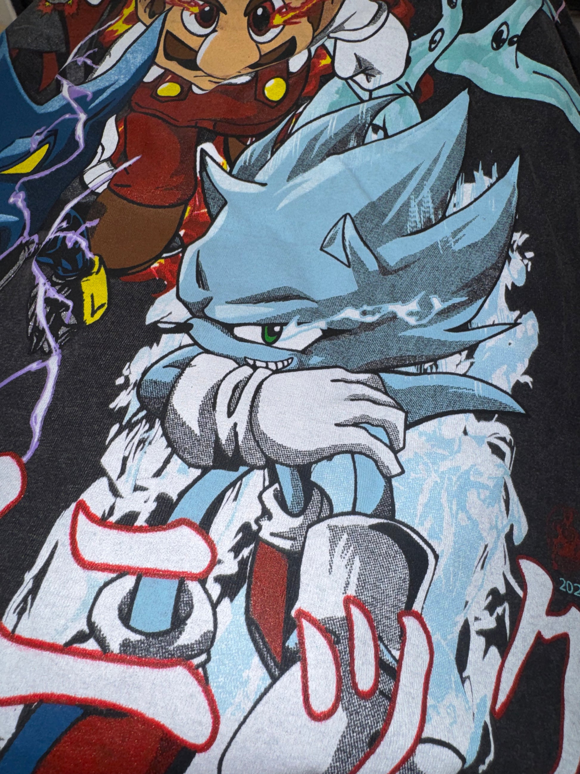 2XL Black Acid Wash - Mario & Sonic Shirt