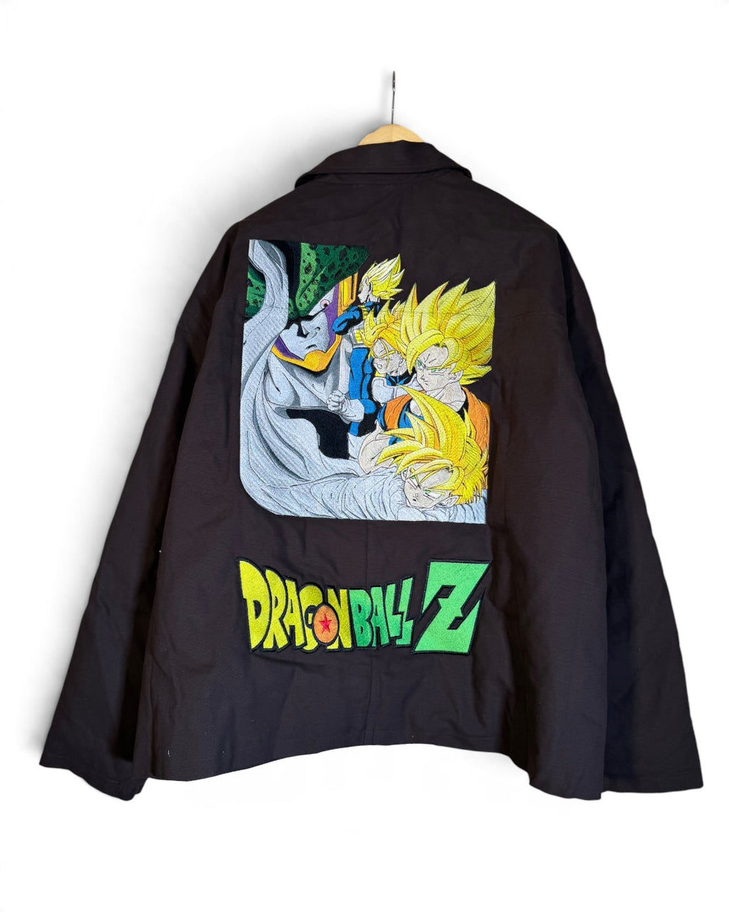Brown Puffy Jacket - Dragon Ball Z Embroidery Front - Cell Games Embroidery Back