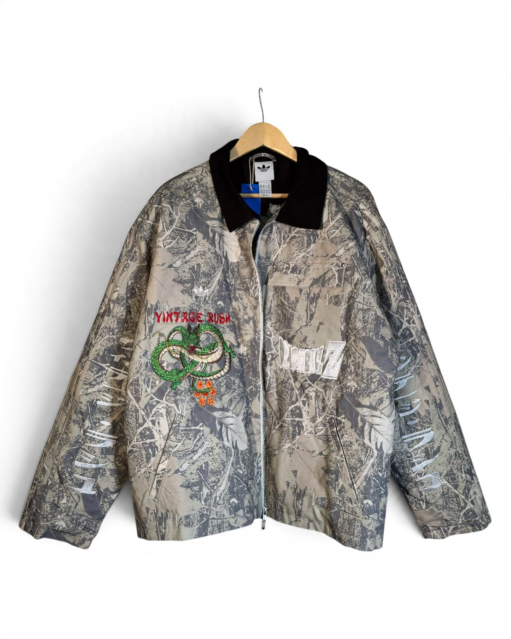 Forest Camo Puffy Jacket - Dragon Ball Z Embroidery Front - Cell Games Embroidery Back