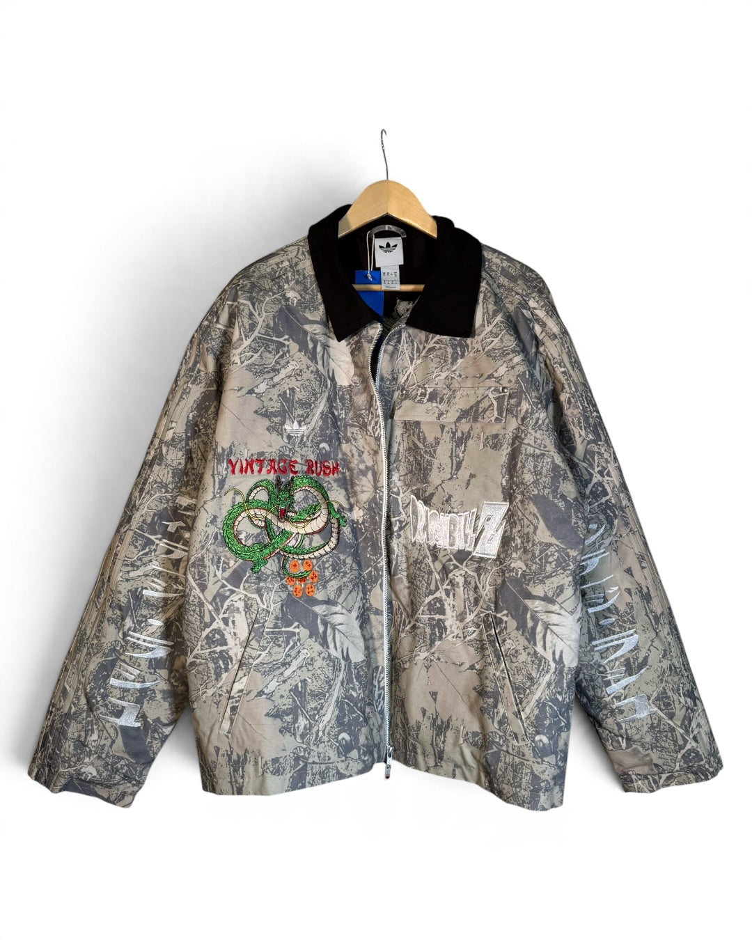 Forest Camo Puffy Jacket - Dragon Ball Z Embroidery Front - Cell Games Embroidery Back