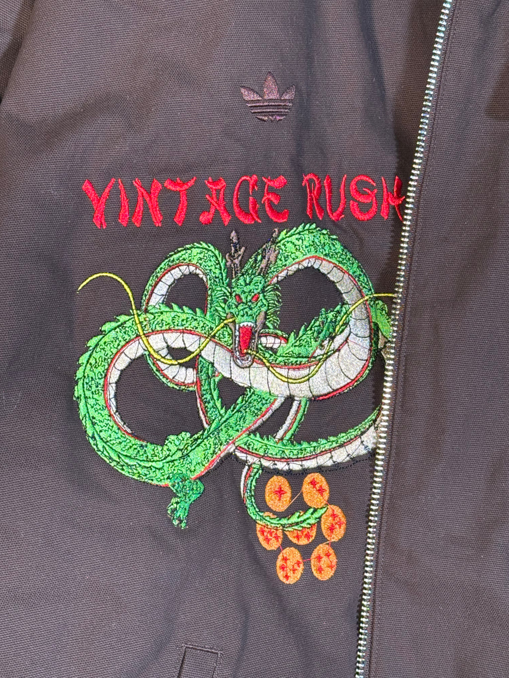 Brown Puffy Jacket - Dragon Ball Z Embroidery Front - Cell Games Embroidery Back
