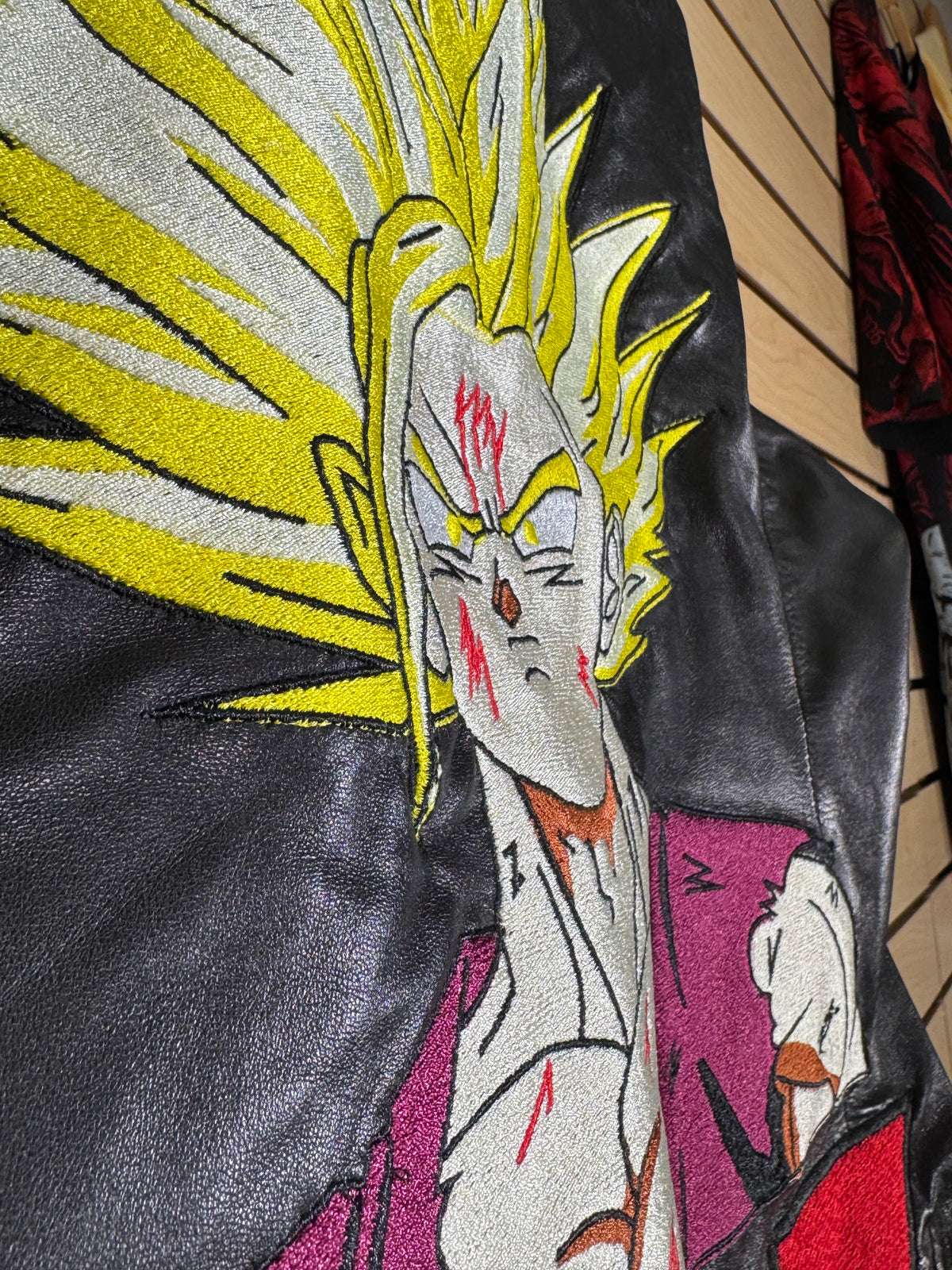 Authentic Gucci Black Long Leather Gucci Jacket - Shenron Embroidery Front - Gohan Embroidery Back