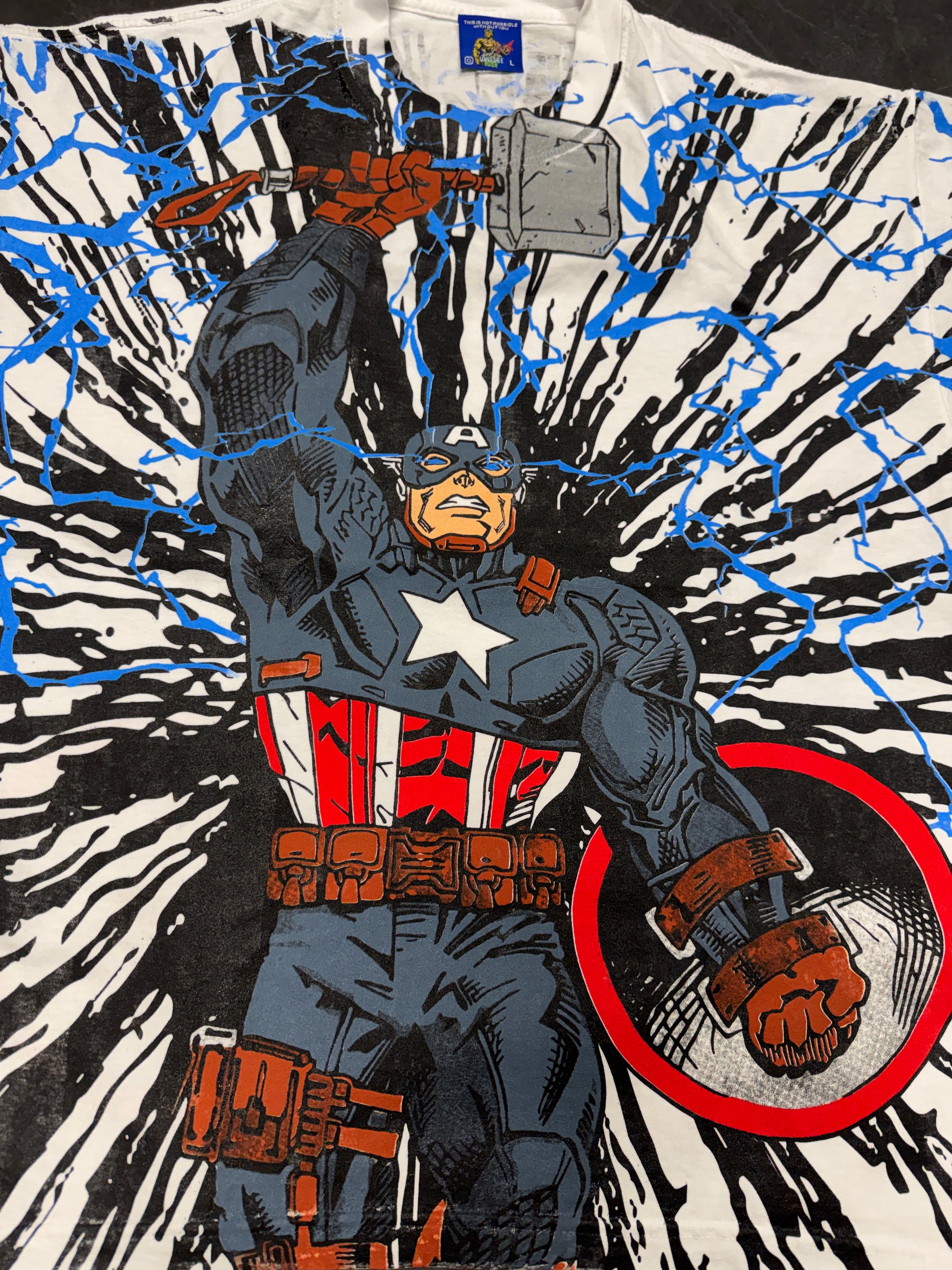 White - Captain America thors hammer mega print